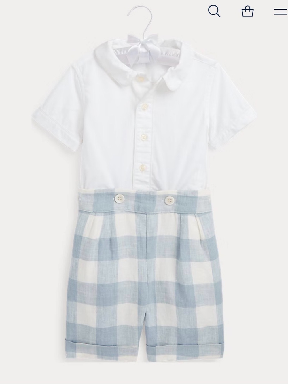 NWT Ralph Lauren Baby Collection Cotton Shirt and Gingham Linen Short Set 24M